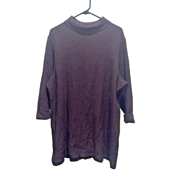 Land's End Women's Brown Turtleneck Tunic Dress 2X 3/4 Sleeves Cozy Casual Cable - Picture 1 of 10